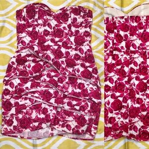 Hot Pink Sweetheart Floral Layered Forever 21 Strapless Mini Dress